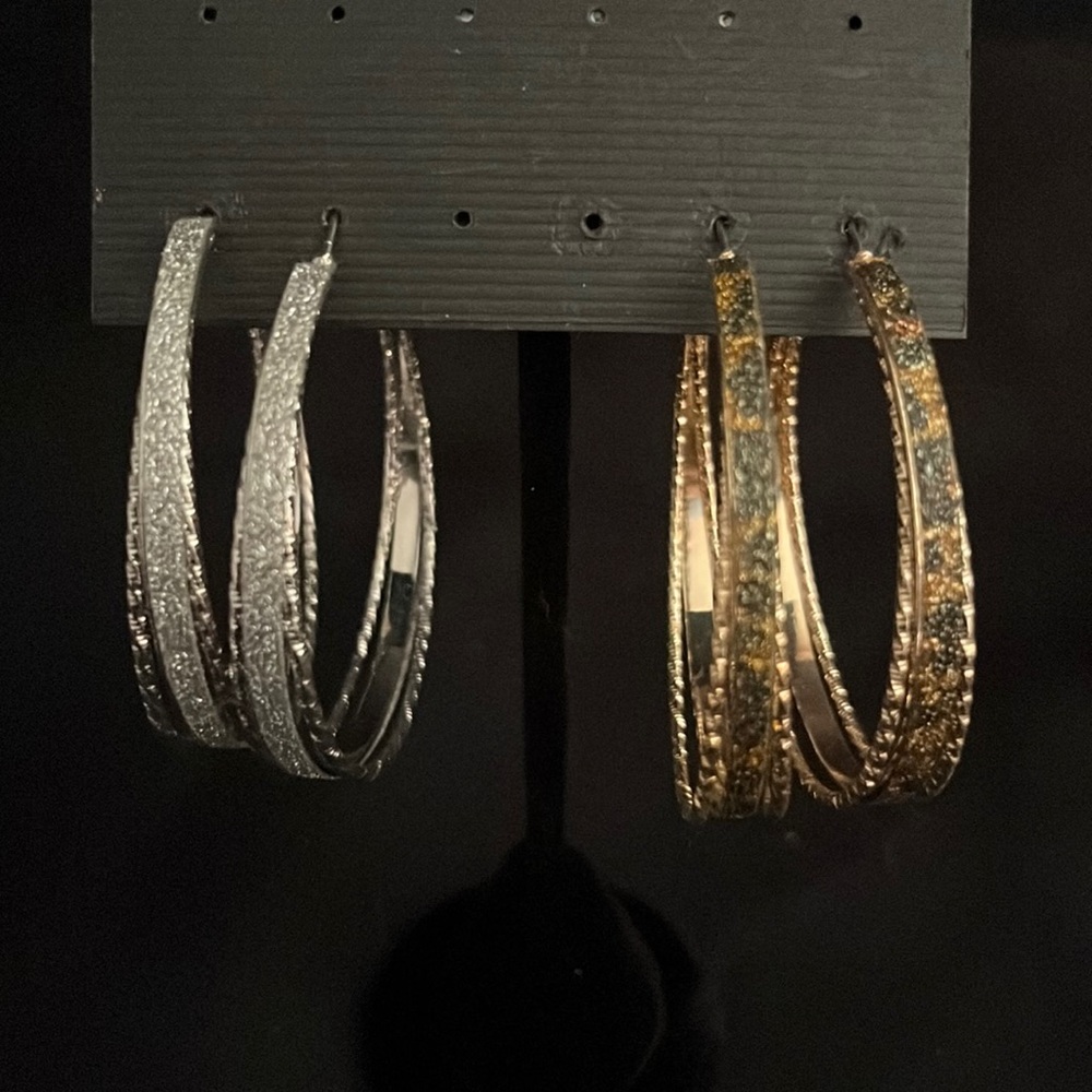 2 Pair 2” Hoop Earrings